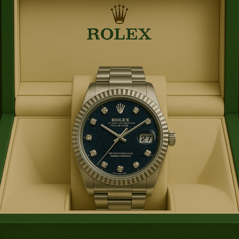 Rolex Semi-Auto Watch – Silver with Blue Dial
