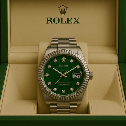 Rolex Semi-Auto Watch – Silver with Green Dial